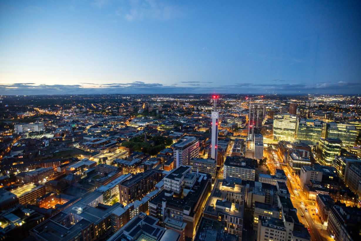Night view from top of The Octagon Birmingham